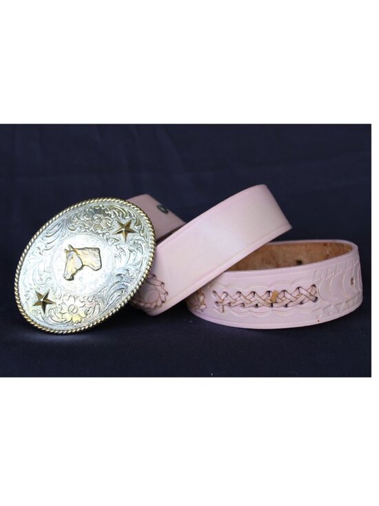 Nocona Pink Leather Belt with Gold Western Buckle